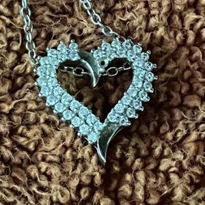 Floating Heart Sterling Silver W/ CZ and Sterling Silver Earrings